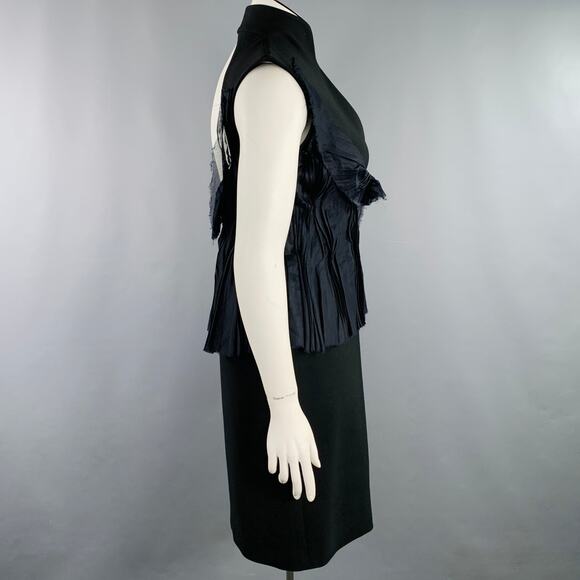 BRIONI Size L Black Mercerized Cotton Ruffled Open Back Cocktail Dress - Picture 3 of 9